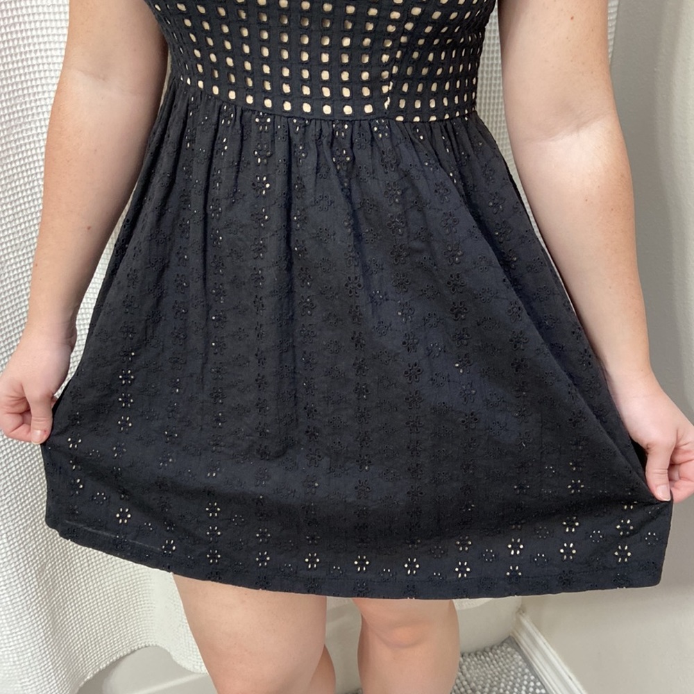 Women’s Xhilaration square and floral cut out black and cream dress. Size small - Picture 6 of 14